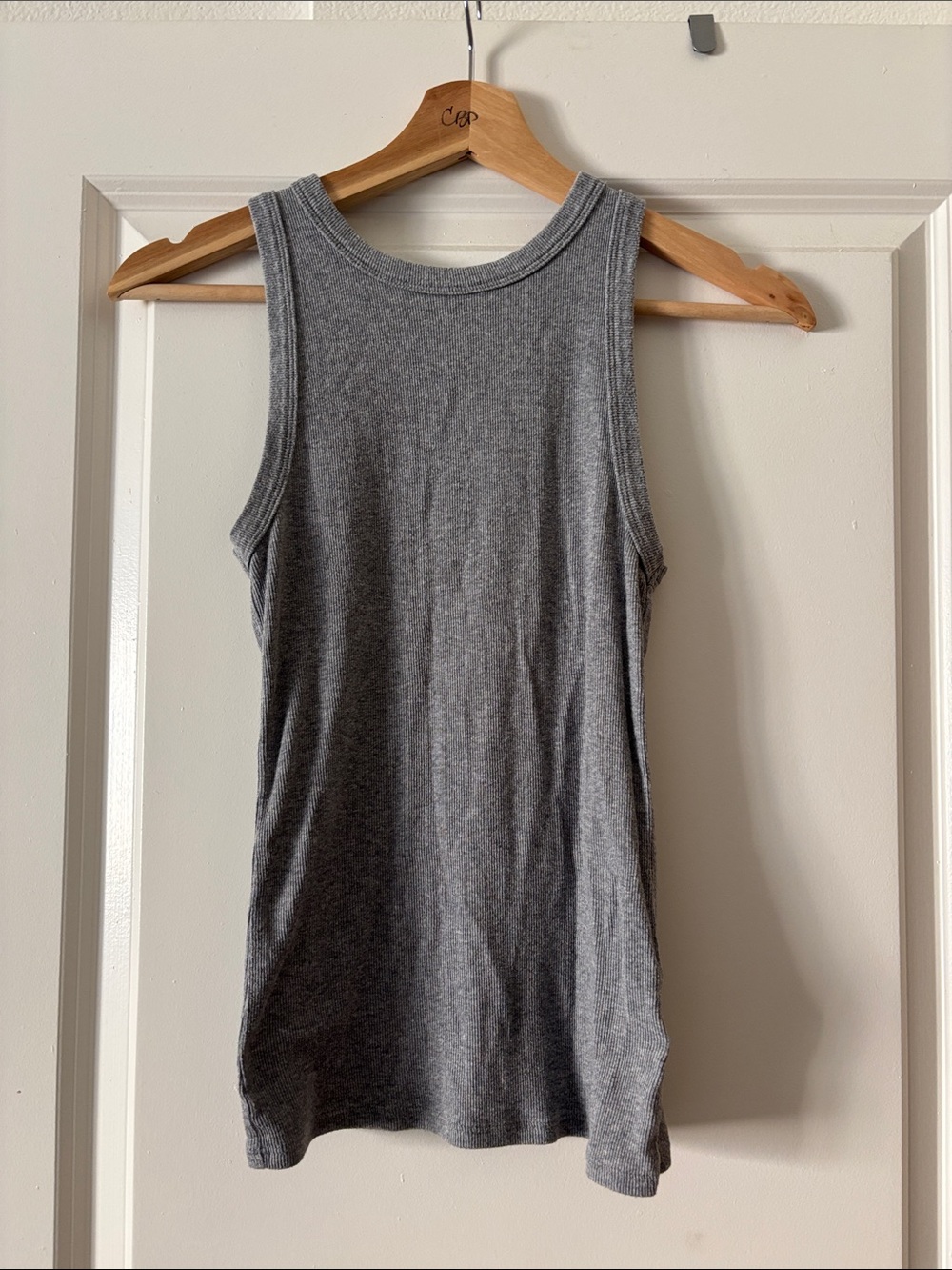 Grey Sleeveless Ribbed Tank Top